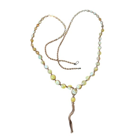 Chan Luu 925 Silver Clamps Hand Painted Beads Hemp Wicker Necklace